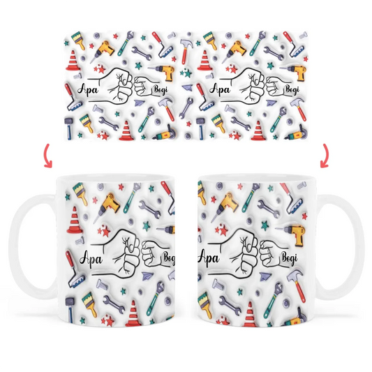 Egyedi 3D hatású Barkács Bögre Apának-Papának Akár 6 Gyerek Nevével