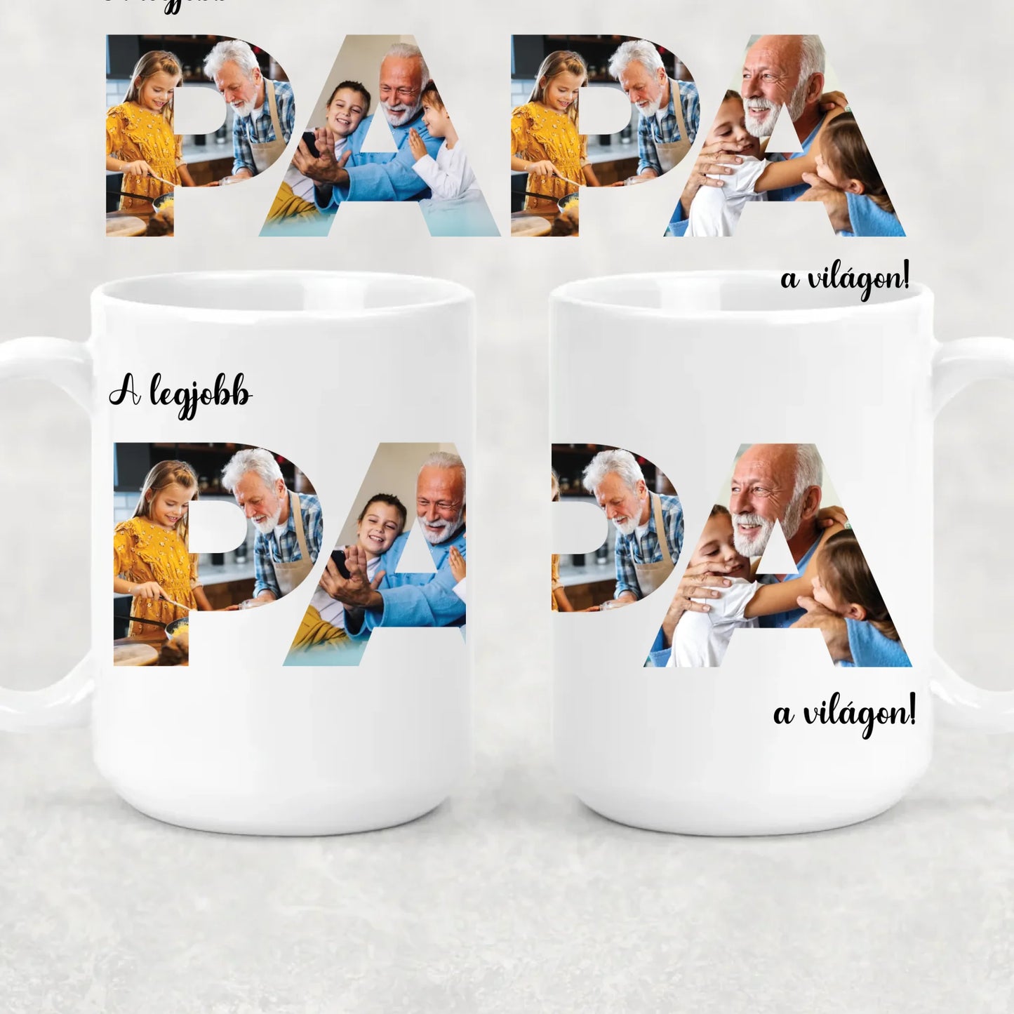 egyedi papás bögre PAPA felirattal 4 fényképpel XL