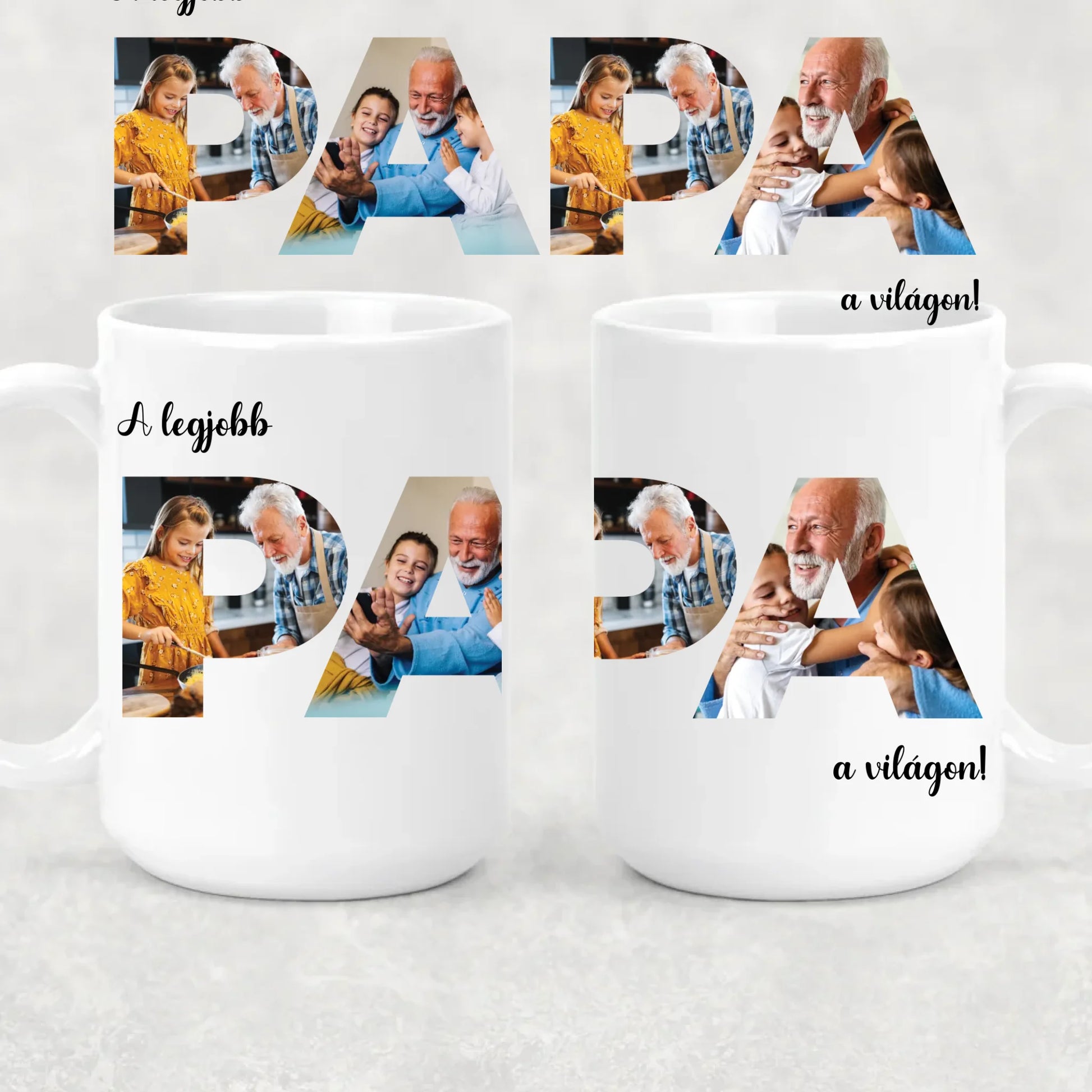 egyedi papás bögre PAPA felirattal 4 fényképpel XL