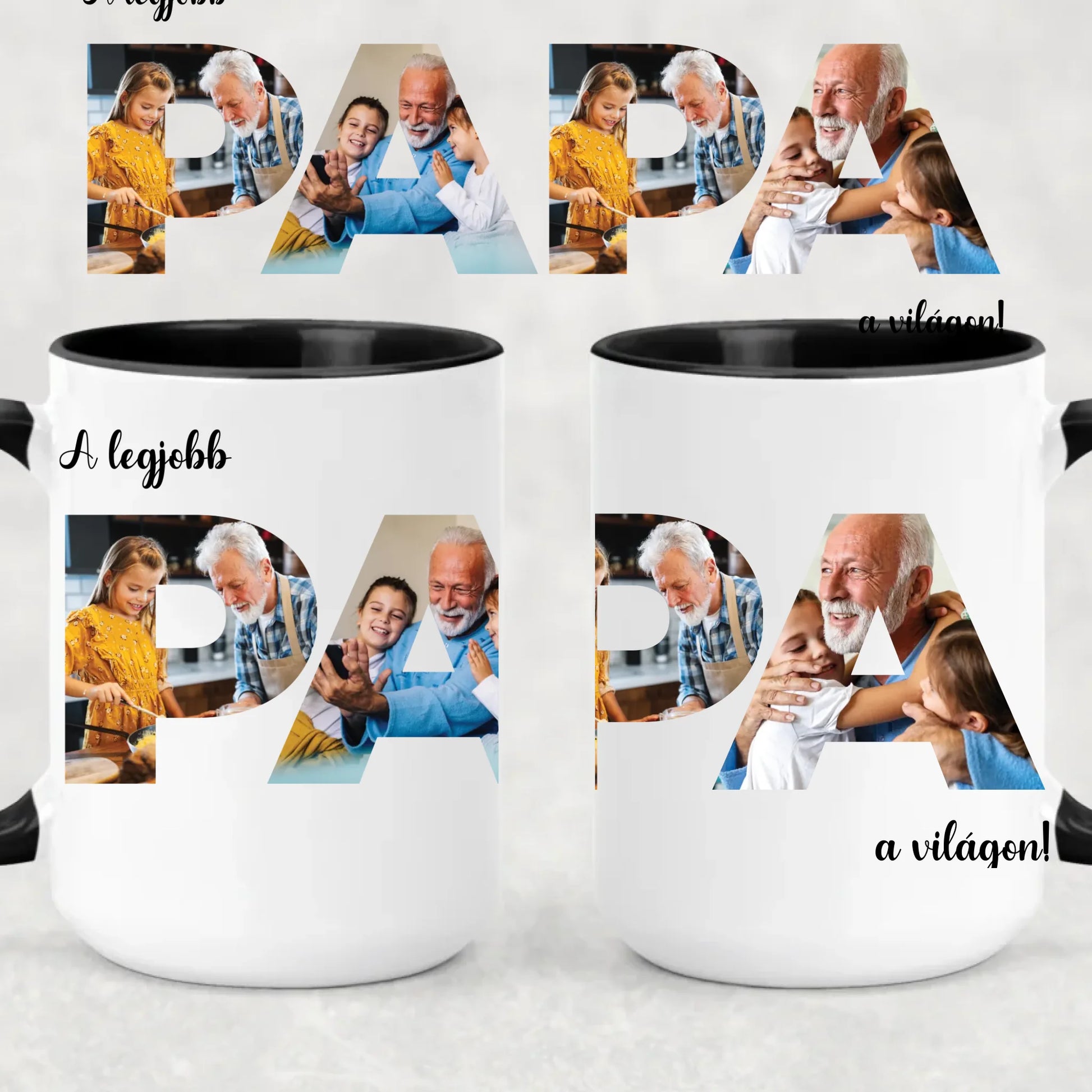 egyedi papás bögre PAPA felirattal 4 fényképpel XL