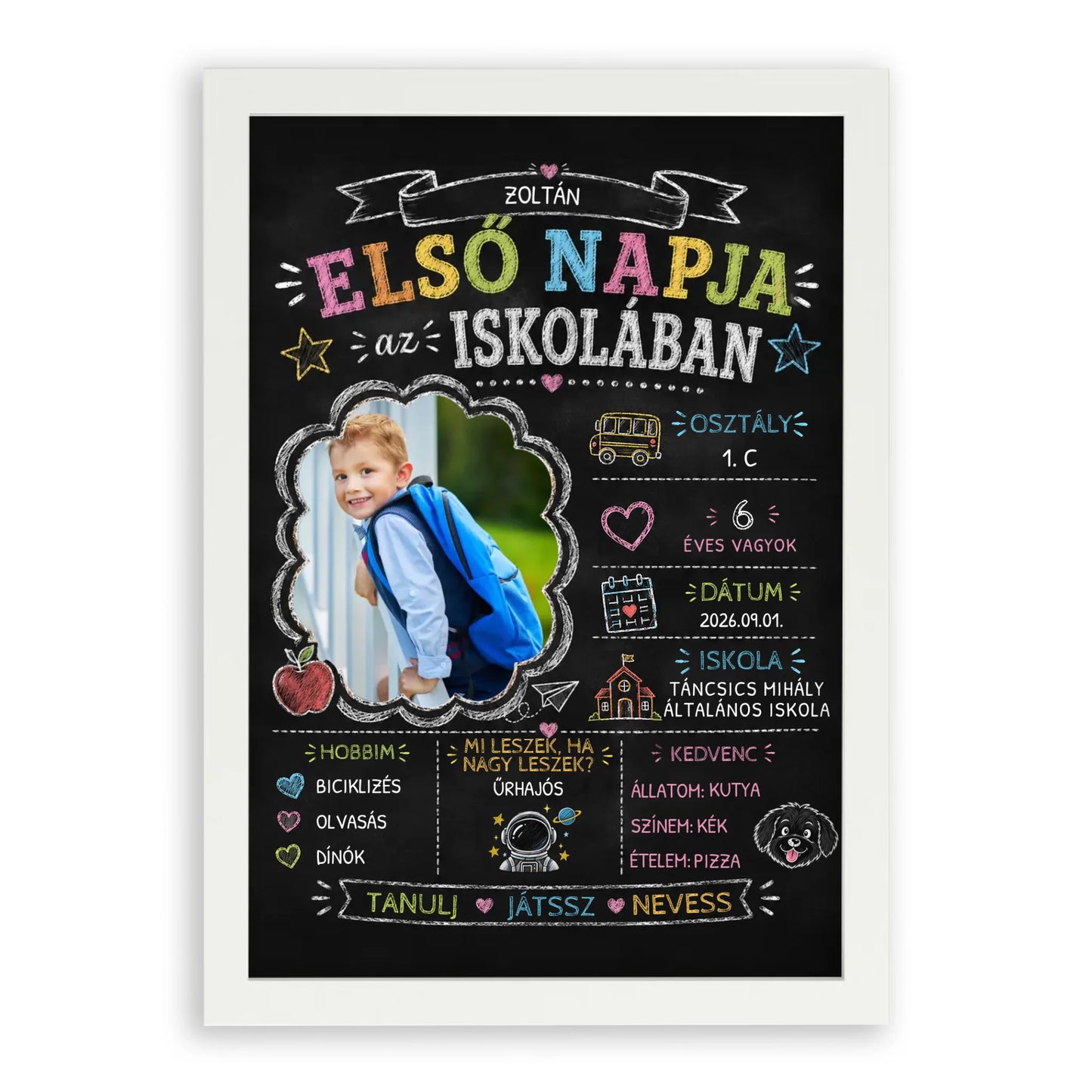 Első Nap az Iskolában - Emlékőrző - Krétatábla Stílusú Falikép