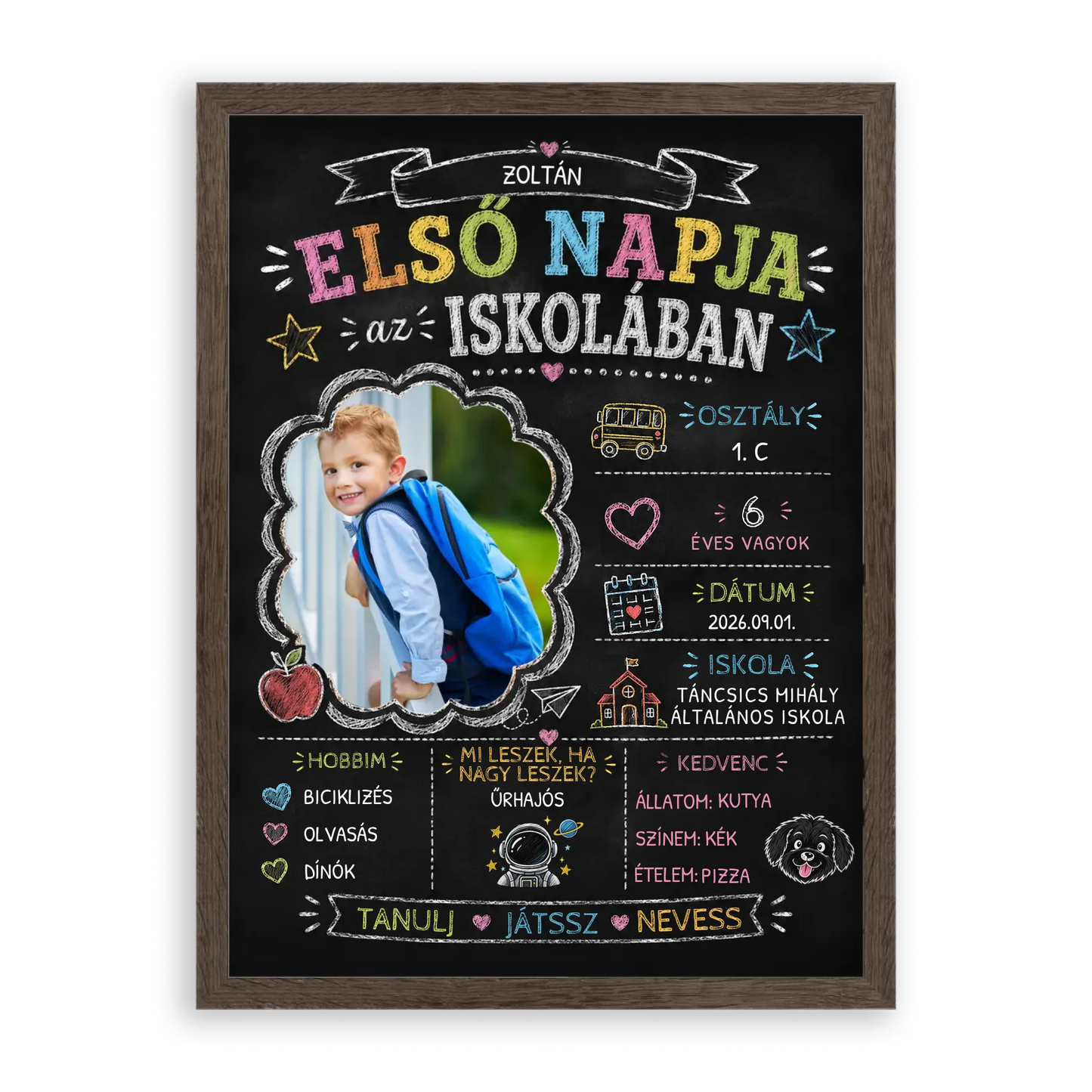 Első Nap az Iskolában - Emlékőrző - Krétatábla Stílusú Falikép