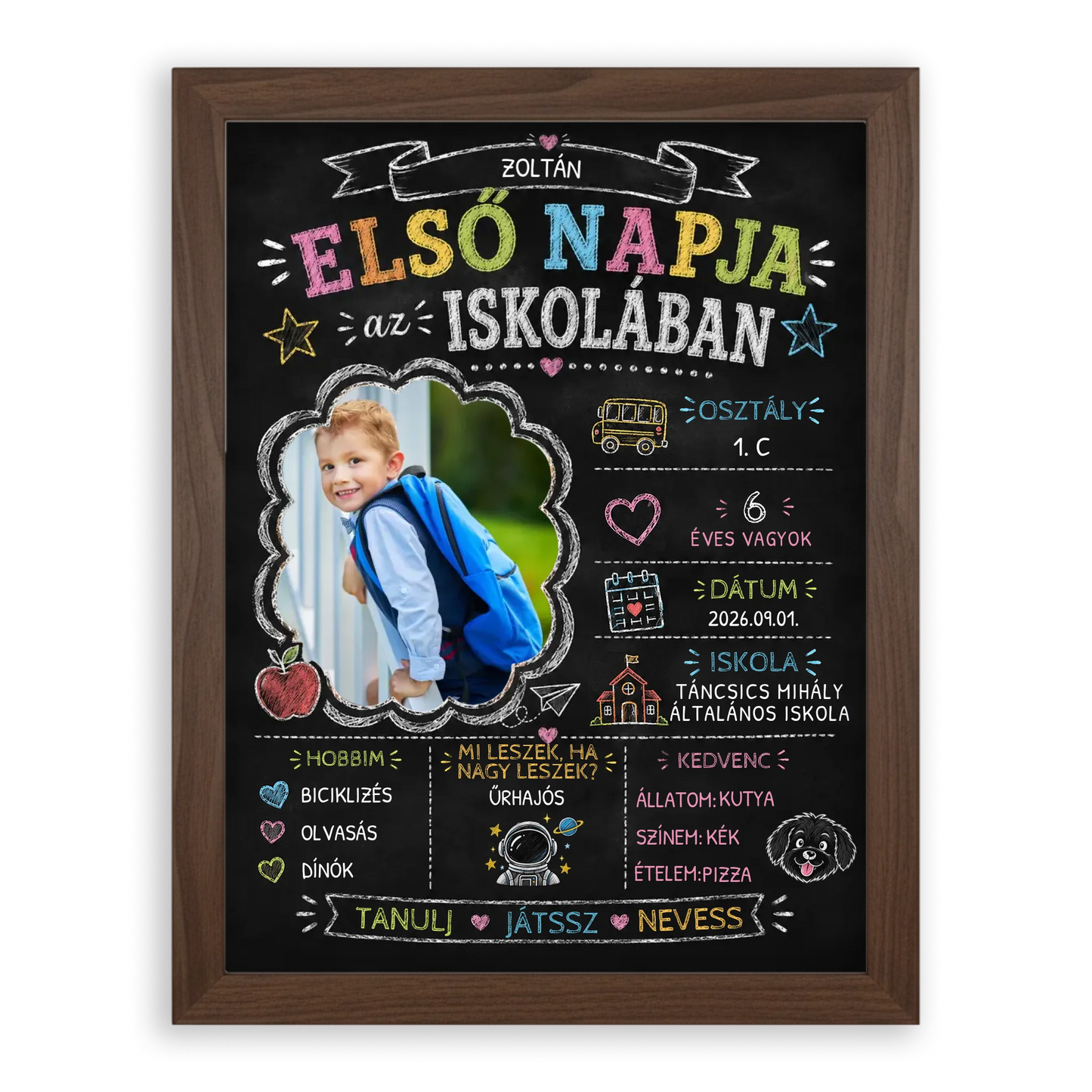 Első Nap az Iskolában - Emlékőrző - Krétatábla Stílusú Falikép
