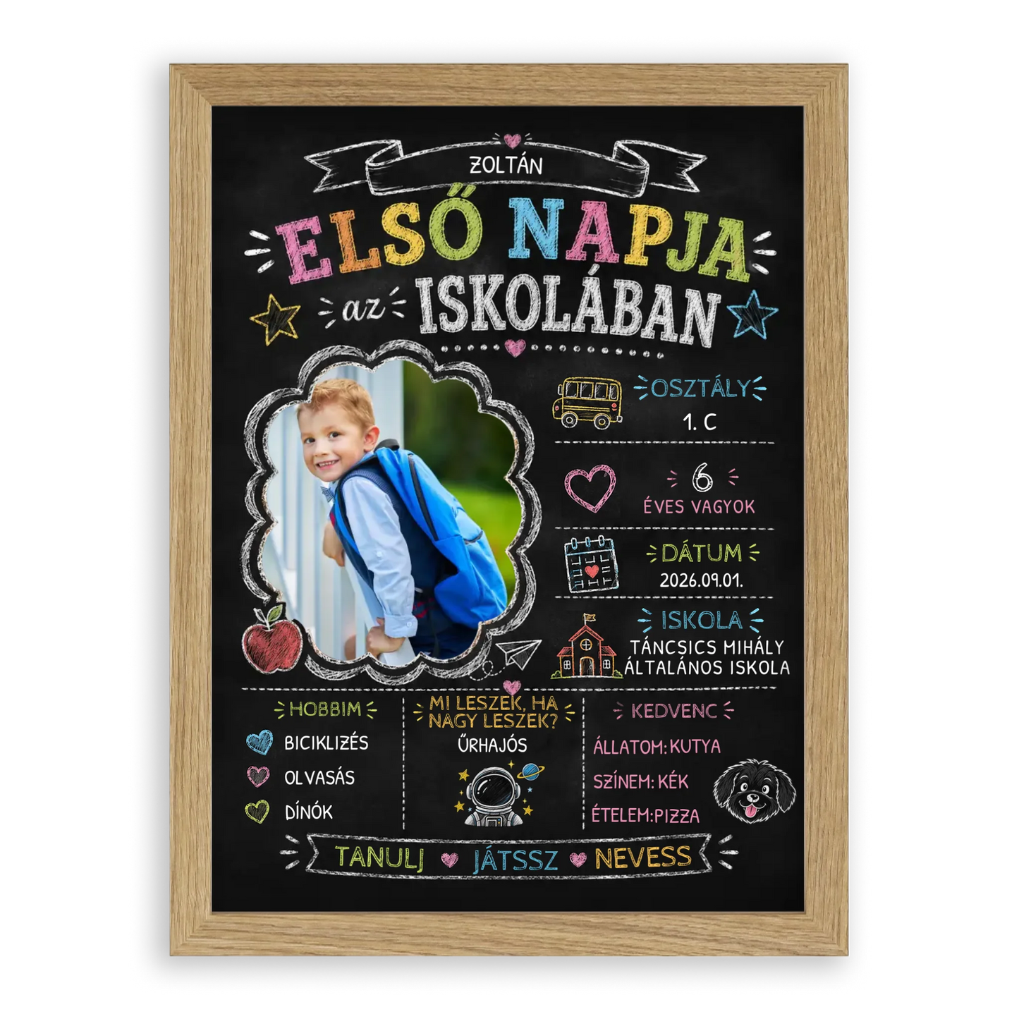 Első Nap az Iskolában - Emlékőrző - Krétatábla Stílusú Falikép