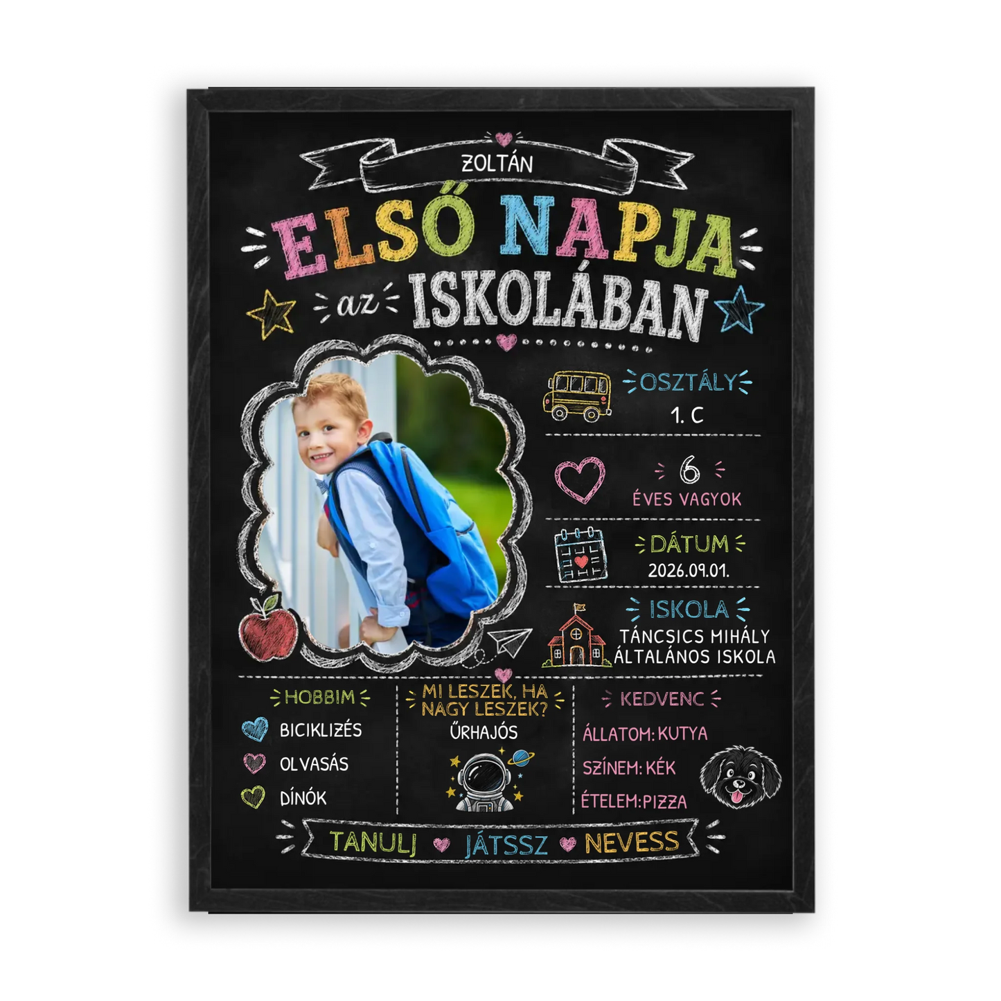 Első Nap az Iskolában - Emlékőrző - Krétatábla Stílusú Falikép